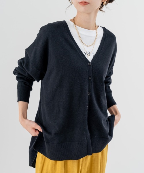 refinedworks（リファインドワークス）の「【refinedworks】こなれ見えする リラックス カーディガン！（カーディガン/ボレロ・レディース・ブラック/オレンジ/グリーン・FREE）」の2枚目の写真