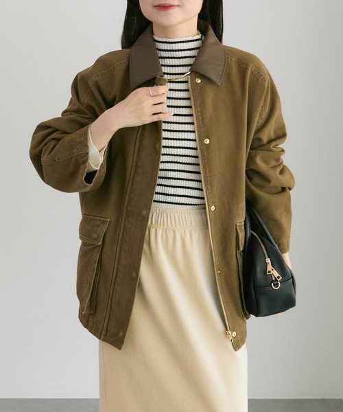 PUAL CE CIN ピュアルセシン フェイクレザージャケット ベージュ PUAL CE CIN（ピュアルセシン）の「フェイクレザー襟カバーオール