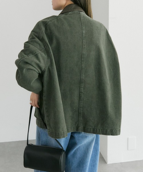 セール】フェイクレザー襟カバーオールジャケット（カバーオール