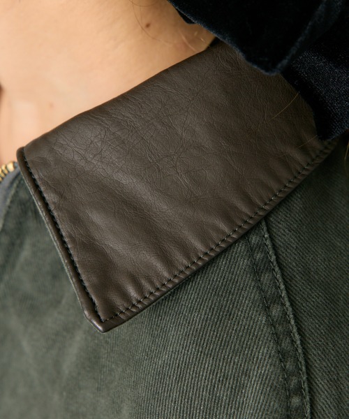 セール】フェイクレザー襟カバーオールジャケット（カバーオール