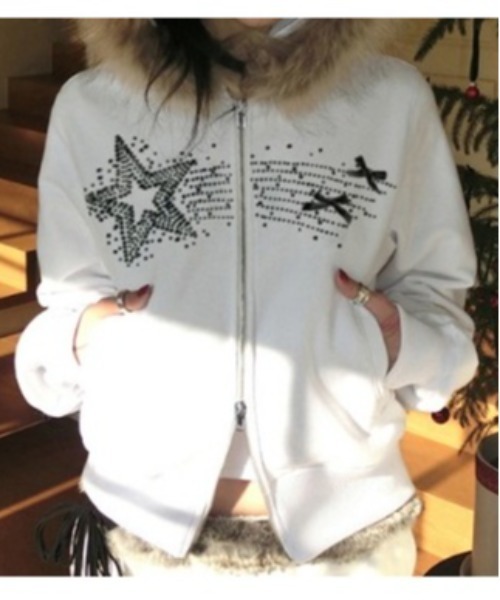 ファー付きジップパーカー 海外ストリート ヴィンテージ y2k グランジ ファー付きジップパーカー海外ストリート カジュアル y2k グランジ