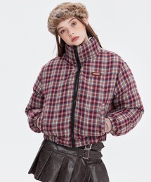 ダウンジャケット/コート（ブラック/黒色系・チェック柄）ファッション