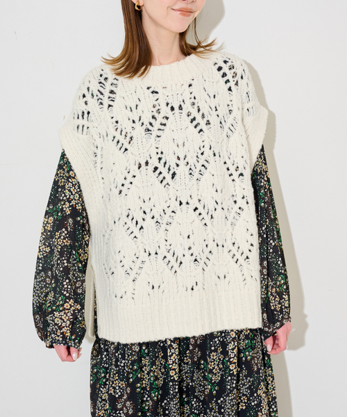 SLOBE IENA（スローブイエナ）の「ガラアミニットベスト（ベスト・レディース・アイボリー/ネイビー・FREE）」の21枚目の写真