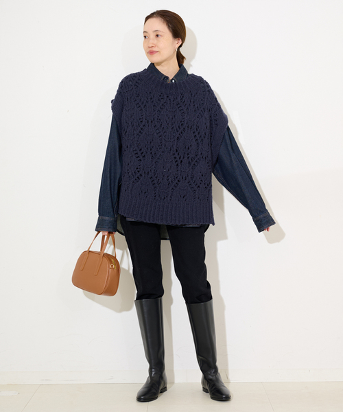 SLOBE IENA（スローブイエナ）の「ガラアミニットベスト（ベスト・レディース・アイボリー/ネイビー・FREE）」の19枚目の写真