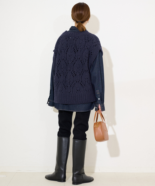 SLOBE IENA（スローブイエナ）の「ガラアミニットベスト（ベスト・レディース・アイボリー/ネイビー・FREE）」の18枚目の写真