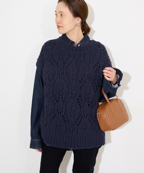 SLOBE IENA（スローブイエナ）の「ガラアミニットベスト（ベスト・レディース・アイボリー/ネイビー・FREE）」の17枚目の写真