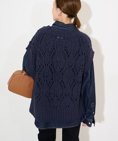 SLOBE IENA（スローブイエナ）の「ガラアミニットベスト（ベスト・レディース・アイボリー/ネイビー・FREE）」の15枚目の写真