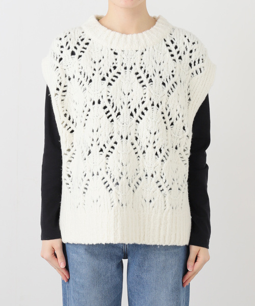 SLOBE IENA（スローブイエナ）の「ガラアミニットベスト（ベスト・レディース・アイボリー/ネイビー・FREE）」の5枚目の写真