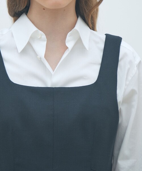 MACPHEE（マカフィー）の「ウールブレンドジョーゼット Iラインワンピース（ワンピース・レディース・ライトイエロー/ネイビー・36/34）」の6枚目の写真