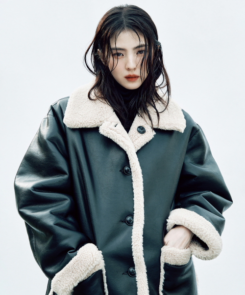 Women's Reversible Synthetic Leather Shearling Half Coat [Black