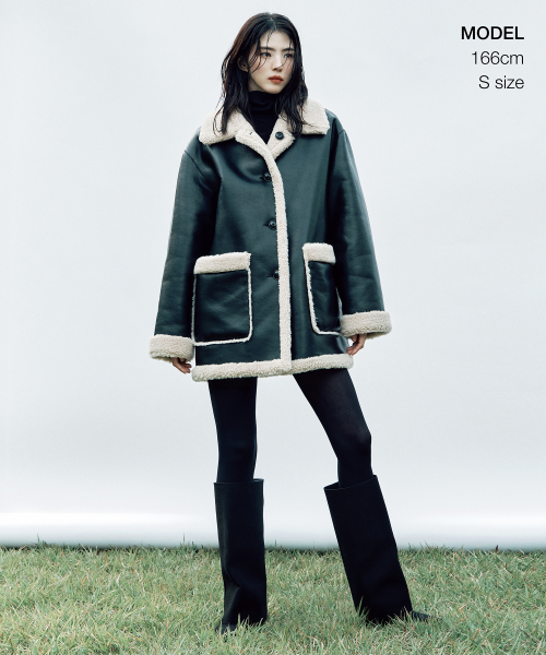 セール】ウィメンズリバーシブル合成皮革シアリングハーフコート