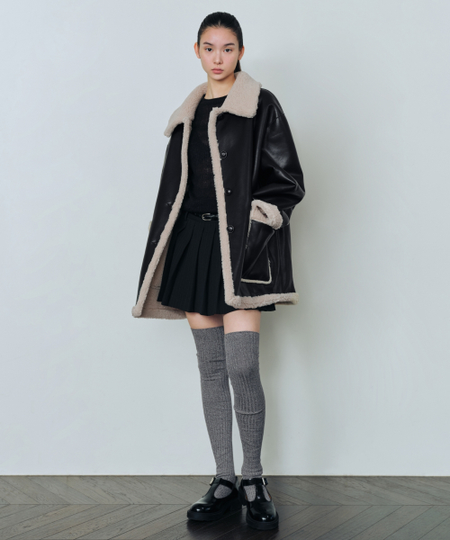 MUSINSA STANDARD WOMAN（ムシンサスタンダードウーマン）の「ウィメンズリバーシブル合成皮革シアリングハーフコート[ブラック]（ムートンコート・レディース・その他・MEDIUM/SMALL）」の13枚目の写真