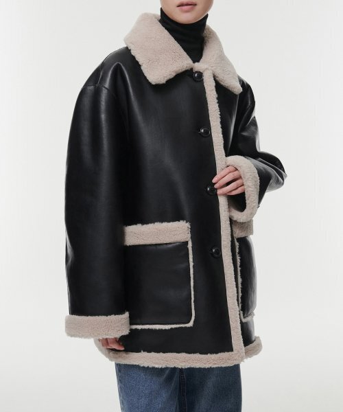 MUSINSA STANDARD WOMAN（ムシンサスタンダードウーマン）の「ウィメンズリバーシブル合成皮革シアリングハーフコート[ブラック]（ムートンコート・レディース・その他・MEDIUM/SMALL）」の15枚目の写真