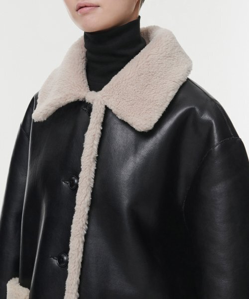 MUSINSA STANDARD WOMAN（ムシンサスタンダードウーマン）の「ウィメンズリバーシブル合成皮革シアリングハーフコート[ブラック]（ムートンコート・レディース・その他・MEDIUM/SMALL）」の17枚目の写真