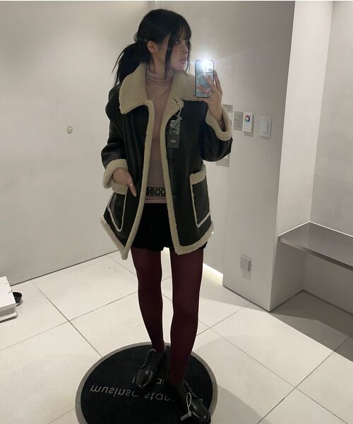 セール】ウィメンズリバーシブル合成皮革シアリングハーフコート