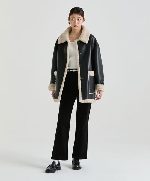 Women's Reversible Synthetic Leather Shearling Half Coat [Black