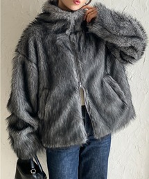 She's Closet（シーズクローゼット）の「スタンドカラーミドル丈ダブルジップフェイクファージャケットコート（その他アウター）」