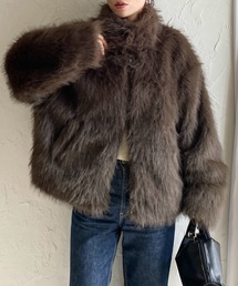 ファーコート ショート丈 フェイクファー」に該当するブラウン/茶色系