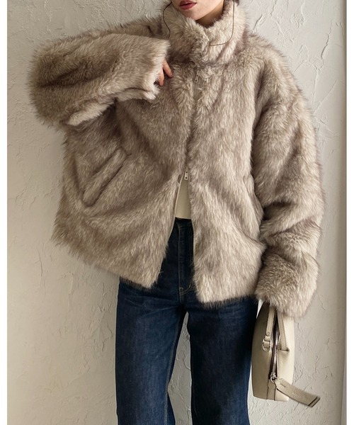 ミドルフェイクファーコート　ベージュ one after another NICE CLAUP コート アウター 「今すぐお届け可能