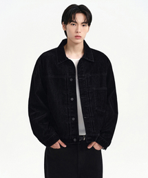 ベルベットリラックスドデニムトラッカージャケット[ブラック]