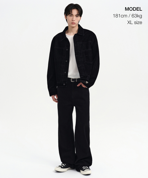 MUSINSA STANDARD（ムシンサスタンダード）の「ベルベットリラックスドデニムトラッカージャケット[ブラック]（デニムジャケット・メンズ・その他・MEDIUM/LARGE/X-LARGE/XX-LARGE）」の2枚目の写真