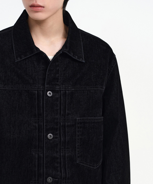 MUSINSA STANDARD（ムシンサスタンダード）の「ベルベットリラックスドデニムトラッカージャケット[ブラック]（デニムジャケット・メンズ・その他・MEDIUM/LARGE/X-LARGE/XX-LARGE）」の6枚目の写真