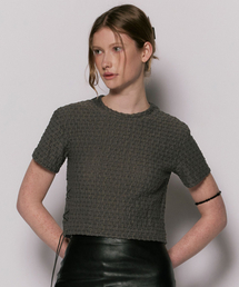 Suede string side detail crop knit dark grey