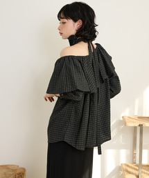 check ruffle frill choker blouse /チェックラッフルフリルチョーカーブラウス