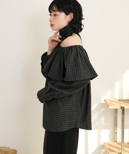 LAULEN(ローレン)の「check ruffle frill choker blouse /チェックラッフルフリルチョーカーブラウス(シャツ/ブラウス・レディース・ブラック/ブラウン/ベージュ・FREE)」の6枚目の写真