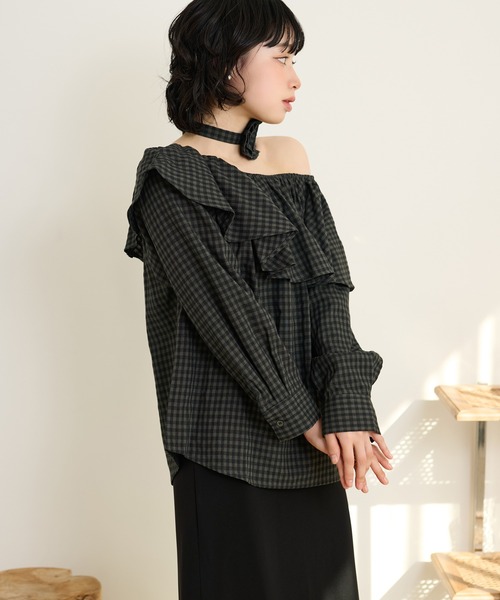 LAULEN(ローレン)の「check ruffle frill choker blouse /チェックラッフルフリルチョーカーブラウス(シャツ/ブラウス・レディース・ブラック/ブラウン/ベージュ・FREE)」の7枚目の写真