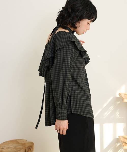 LAULEN(ローレン)の「check ruffle frill choker blouse /チェックラッフルフリルチョーカーブラウス(シャツ/ブラウス・レディース・ブラック/ブラウン/ベージュ・FREE)」の8枚目の写真