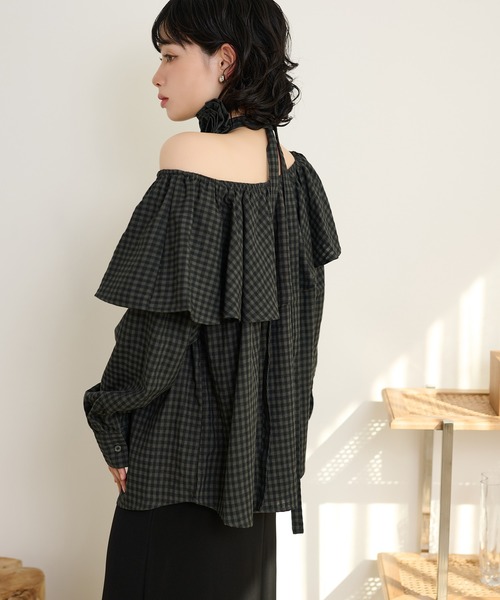 LAULEN(ローレン)の「check ruffle frill choker blouse /チェックラッフルフリルチョーカーブラウス(シャツ/ブラウス・レディース・ブラック/ブラウン/ベージュ・FREE)」の9枚目の写真
