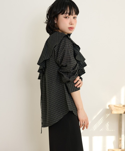 LAULEN(ローレン)の「check ruffle frill choker blouse /チェックラッフルフリルチョーカーブラウス(シャツ/ブラウス・レディース・ブラック/ブラウン/ベージュ・FREE)」の10枚目の写真