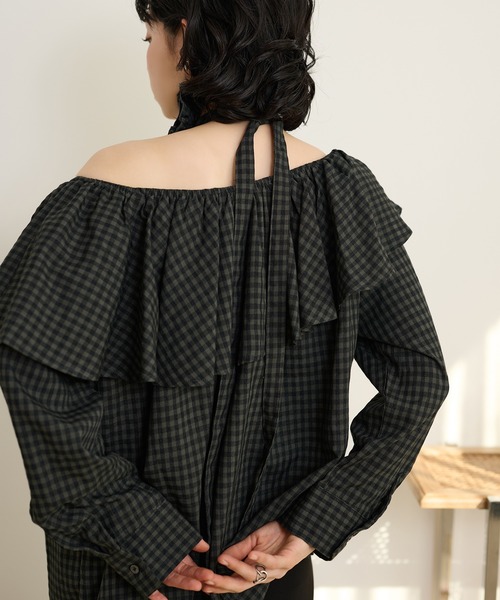 LAULEN(ローレン)の「check ruffle frill choker blouse /チェックラッフルフリルチョーカーブラウス(シャツ/ブラウス・レディース・ブラック/ブラウン/ベージュ・FREE)」の18枚目の写真