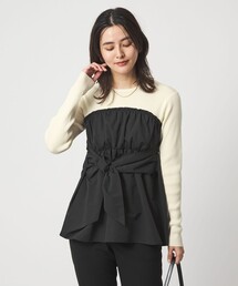 green label relaxing（グリーンレーベルリラクシング）の「タフタ ドッキング リボン プルオーバー ニット ウォッシャブル（ニット/セーター・レディース）」