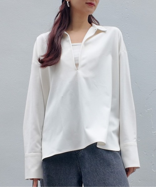 CIEL'AIR（シエルエアー）の「OVERSHIRT（ｵｰﾊﾞｰｼｬﾂ）（シャツ/ブラウス・レディース・モカ/オフホワイト・FREE）」の2枚目の写真