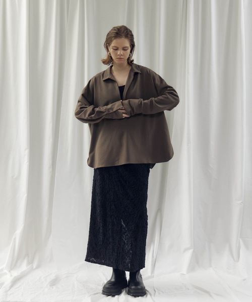 CIEL'AIR（シエルエアー）の「OVERSHIRT（ｵｰﾊﾞｰｼｬﾂ）（シャツ/ブラウス・レディース・モカ/オフホワイト・FREE）」の7枚目の写真