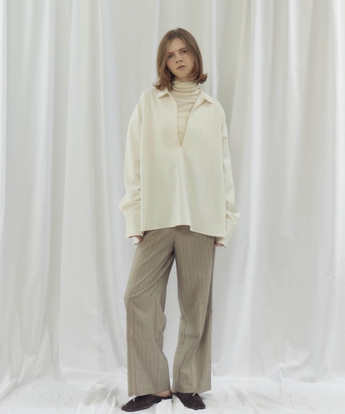 CIEL'AIR（シエルエアー）の「OVERSHIRT（ｵｰﾊﾞｰｼｬﾂ）（シャツ/ブラウス・レディース・モカ/オフホワイト・FREE）」の14枚目の写真