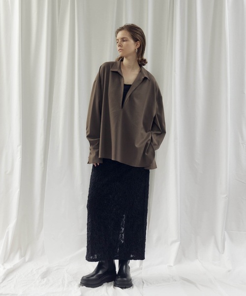 CIEL'AIR（シエルエアー）の「OVERSHIRT（ｵｰﾊﾞｰｼｬﾂ）（シャツ/ブラウス・レディース・モカ/オフホワイト・FREE）」の10枚目の写真