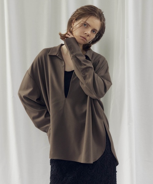 CIEL'AIR（シエルエアー）の「OVERSHIRT（ｵｰﾊﾞｰｼｬﾂ）（シャツ/ブラウス・レディース・モカ/オフホワイト・FREE）」の17枚目の写真