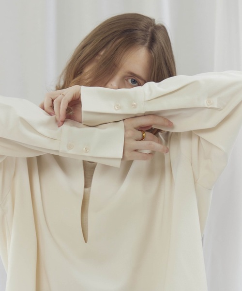 CIEL'AIR（シエルエアー）の「OVERSHIRT（ｵｰﾊﾞｰｼｬﾂ）（シャツ/ブラウス・レディース・モカ/オフホワイト・FREE）」の15枚目の写真