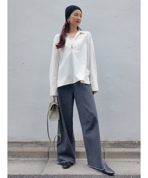 シャツ/ブラウス(長袖/七分) aere quilt overshirt レディス 開襟七分袖ブラウス FB4039L－16 ブラック| 作業服