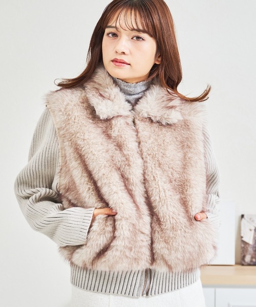 MISCH MASCH（ミッシュマッシュ）の「一部店舗限定 袖取り外しファーベスト（ベスト・レディース・アイボリー/モカ・ﾌﾘ-）」の3枚目の写真