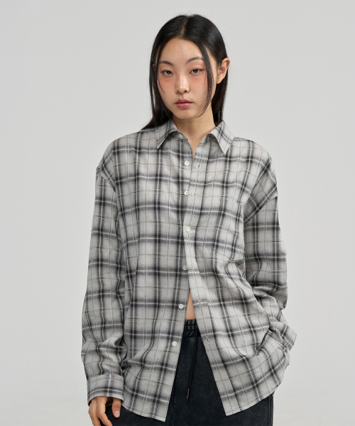 JUAN HOMME(ジュアンオム)の「ルーズドチェックシャツ(グレー)(シャツ/ブラウス・レディース・その他・MEDIUM/LARGE)」の1枚目の写真