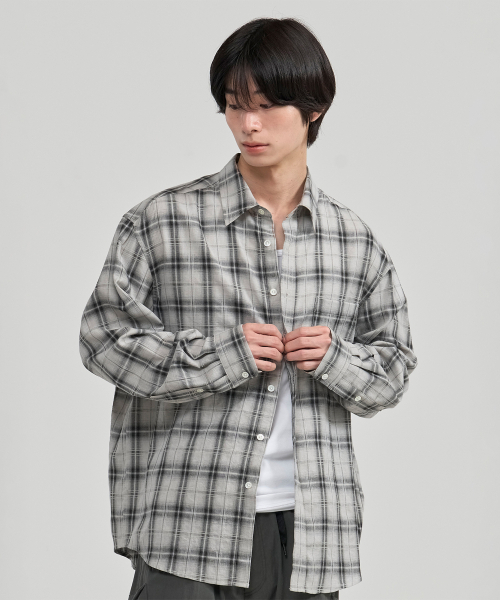 JUAN HOMME(ジュアンオム)の「ルーズドチェックシャツ(グレー)(シャツ/ブラウス・レディース・その他・MEDIUM/LARGE)」の2枚目の写真