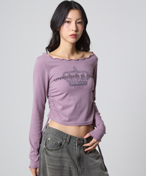 UNKNOWN PLANET（アンノウンプラネット）の「インターロックシャーリングネックトップ インディパープル（Tシャツ/カットソー・レディース・その他・FREE）」の4枚目の写真
