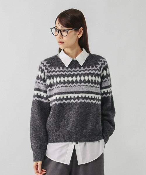 GLOBAL WORK（グローバルワーク）の「フェアアイル柄ニットプルオーバー/606417（ニット/セーター・レディース・ライトベージュ/グレー・LARGE/MEDIUM）」の2枚目の写真