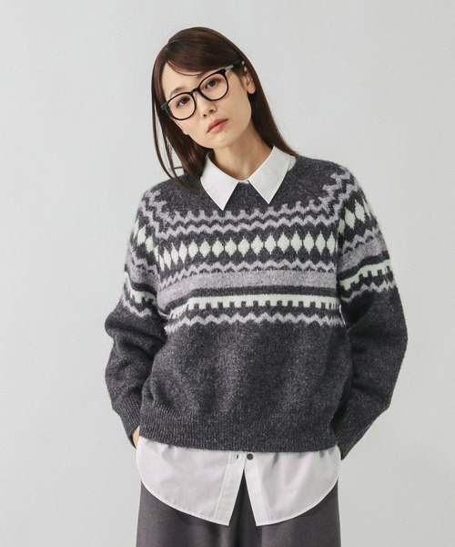 GLOBAL WORK（グローバルワーク）の「フェアアイル柄ニットプルオーバー/606417（ニット/セーター・レディース・ライトベージュ/グレー・LARGE/MEDIUM）」の5枚目の写真