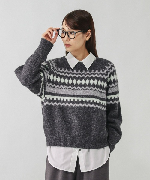 GLOBAL WORK（グローバルワーク）の「フェアアイル柄ニットプルオーバー/606417（ニット/セーター・レディース・ライトベージュ/グレー・LARGE/MEDIUM）」の6枚目の写真