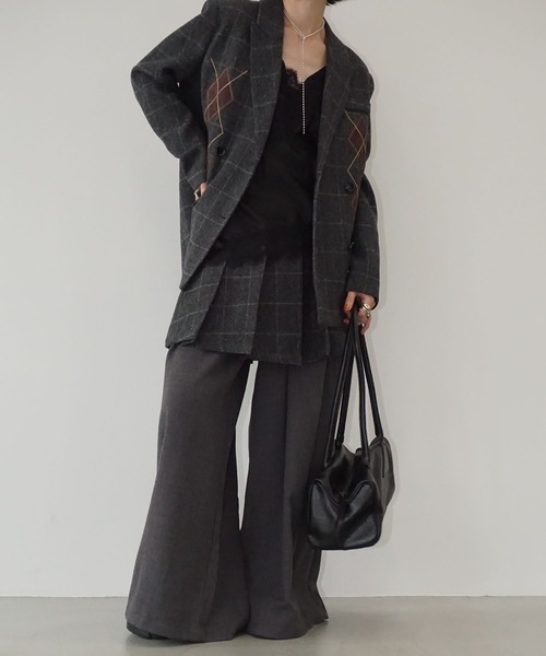 chuclla（チュクラ）の「【YOUYILIN】アーガイルパッチ テーラードジャケット CHYOUW25a008（テーラードジャケット・レディース・ダークグレー・L/M）」の2枚目の写真